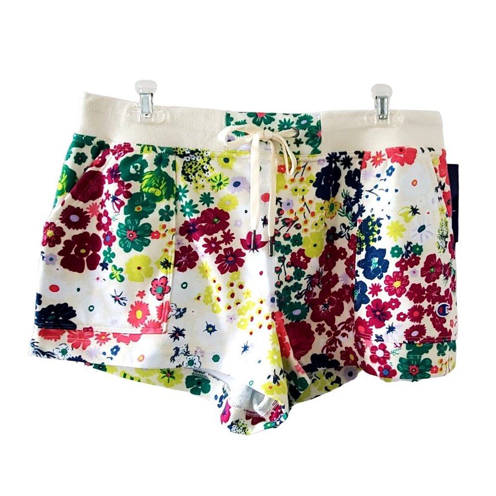 Champion NWT Floral Knit Sweat Shorts Moisture Wicking Pull-On Pockets Sz L